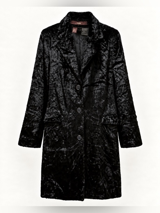 Zara Jackets & Blazers - Vintage Zara Black Crushed Velvet Long Coat Size L